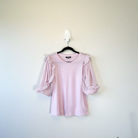 Express Ruffle Chiffon Sleeve Top T-Shirt Pink Feminine Coquette Size Large - Picture 5 of 12